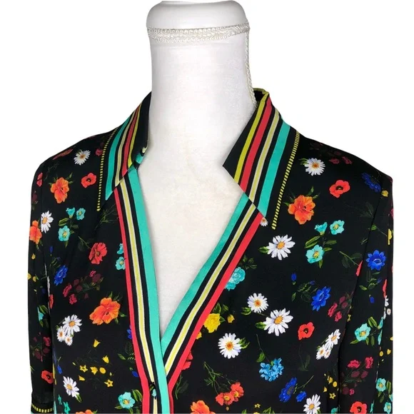 Alice Olivia black floral print blouse short-sleeve top sz small - Picture 11 of 16